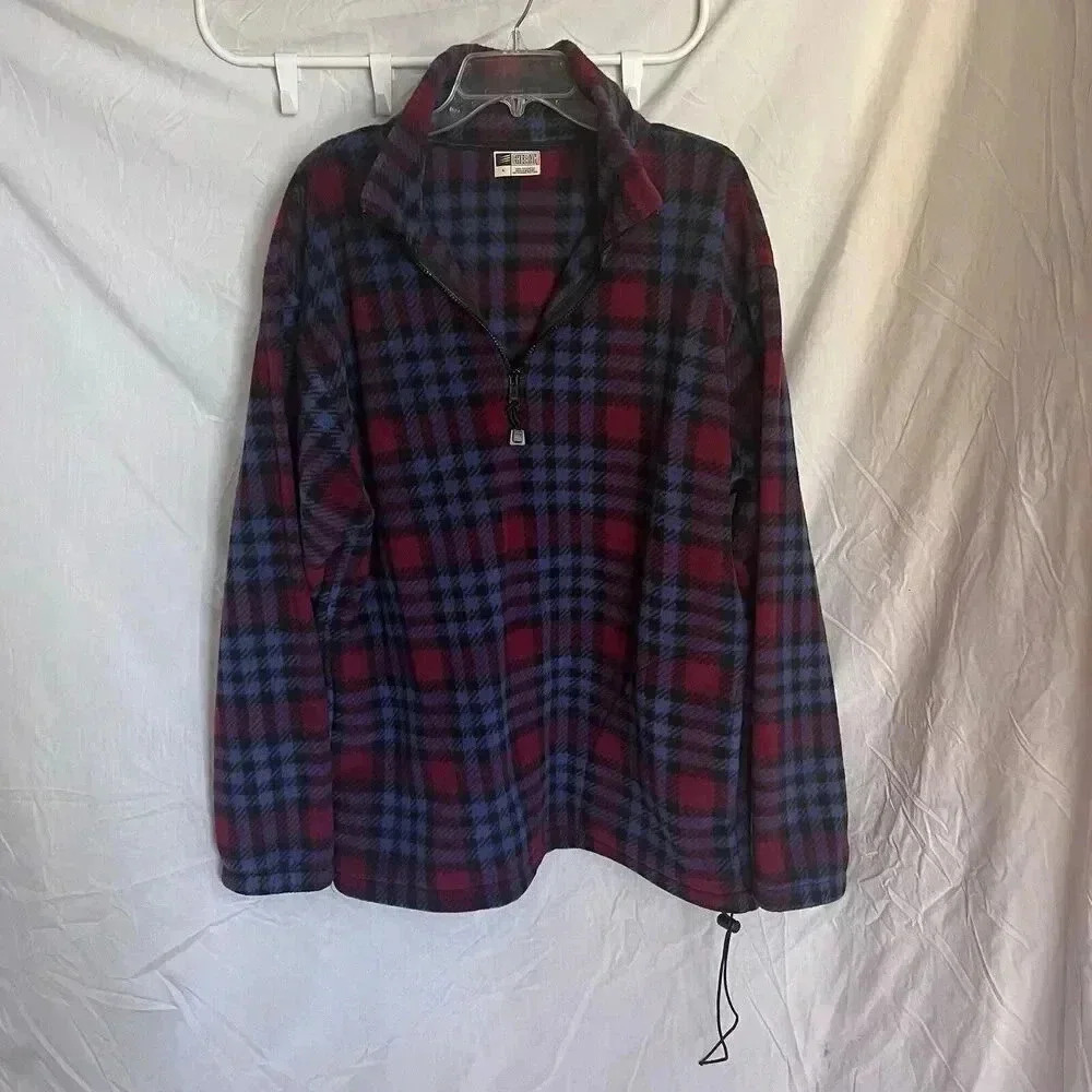 Cheetah Brand Quarter Zip Vintage Retro Oversized Plaid Fleece Pullover …